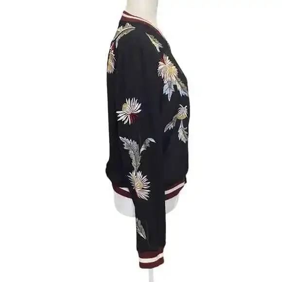 Anthropology Elevenses Solstice Embroidered Floral Bomber Jacket Size Small - Picture 5 of 15